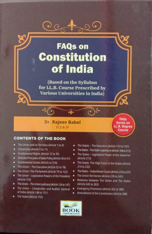 B.C. Pub's FAQ's on Constitution of India by Rajeev Babel - 1st Edition 2025