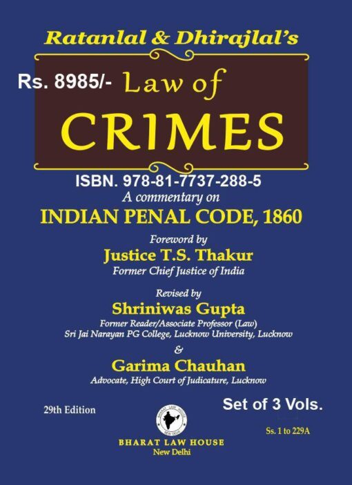 Bharat's Law of Crimes (in 3 Volumes) by Ratanlal & Dhirajlal - 29th Edition 2023