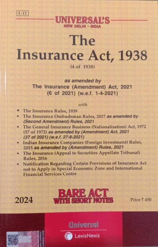 Lexis Nexis’s The Insurance Act, 1938 (Bare Act) - 2024 Edition