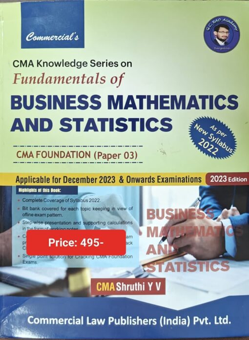 Commercial's Fundamentals of Business Mathematics and Statistics by CMA Shruthi Y V for Dec 2023 Exam