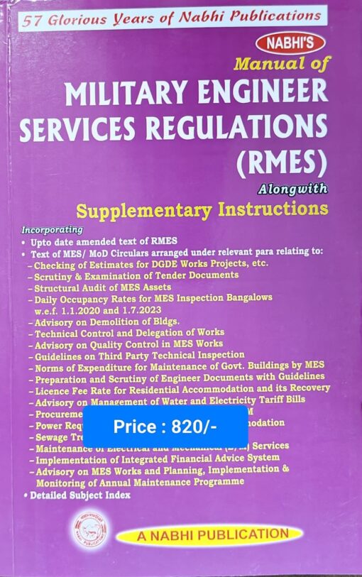 Nabhi’s Manual of Military Engineer Services Regulations RMES alongwith Supplementary Instructions - Edition 2023