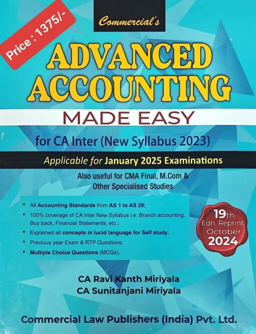 Commercial's Advanced Accounting Made Easy by CA. Ravi Kanth Miriyala for Jan 2025 Exam